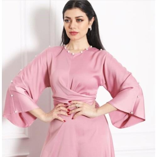 Ramadan Eid Fashion Soft Satin Dress Dubai Abaya Women Summer Long Flare Sleeve Hijab Dresses Muslim Islam Turkey Clothes Bronze