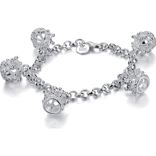 Fashion Jewelry Lovely Sweet Crown Bracelet, 925 Sterling Silver Bracelet for Women,Charm Bracelet Female Silver Handmade