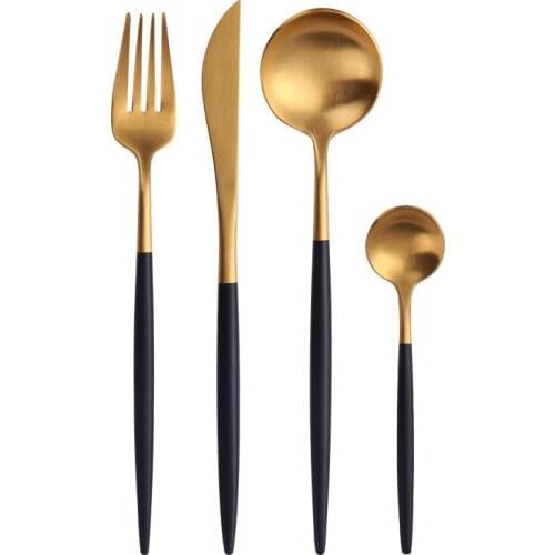 4pcs Stainless Steel Cutlery Set Steak Knife Dinner Spoon Fork Coffee Spoon Portugal Style Metal Dinnerware Set