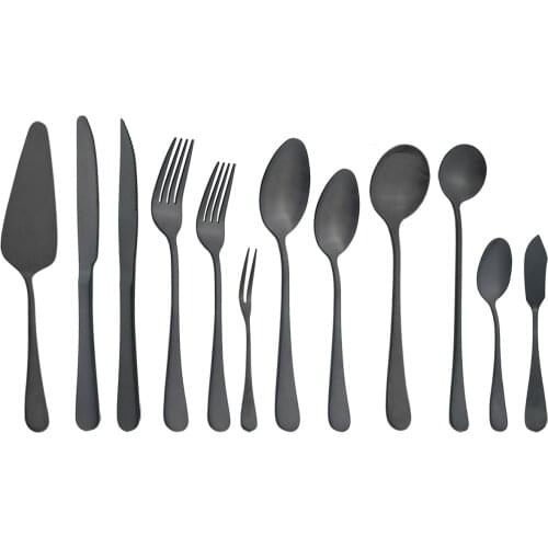 Black Cutlery Set Stainless Steel Dinnerware Silverware Butter Steak Knife Fruit Dessert Fork Tea Spoon Flatware Tableware Set