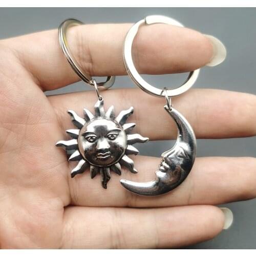 New Silver Color Sun and Moon Keychain Chain Pair of Celestial Best Friends Gift for Friend Long Keychain Pendants Men Women
