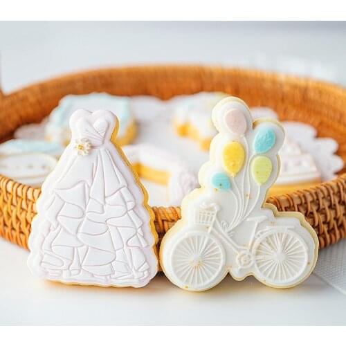 New Fondant Cookie Cutter Wedding Cake Decoration Tool Bride Groom Cookie Press Stamp Embosser Cutter Acrylic Sugar Cake Mould