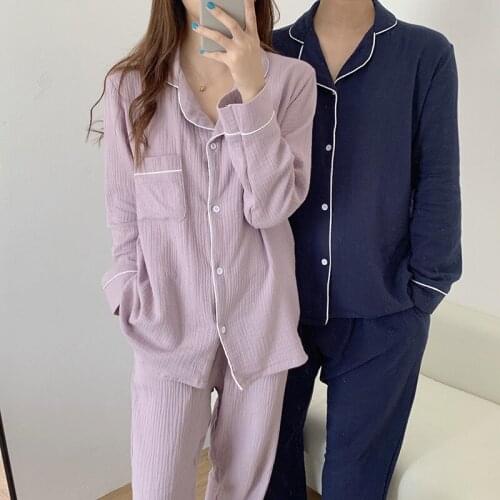 Pure Cotton Pajamas Set Womens V-Neck Pajamas Couples Sleepwear Home Clothes Nightwear Green Solid Pajamas Suit