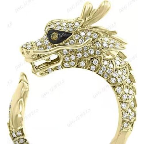 Punkboy Creative Gold Color Men Domineering Dragon Animal Inlaid Crystal Rhinestone Zircon Ring for Party Jewelry Size 6-13