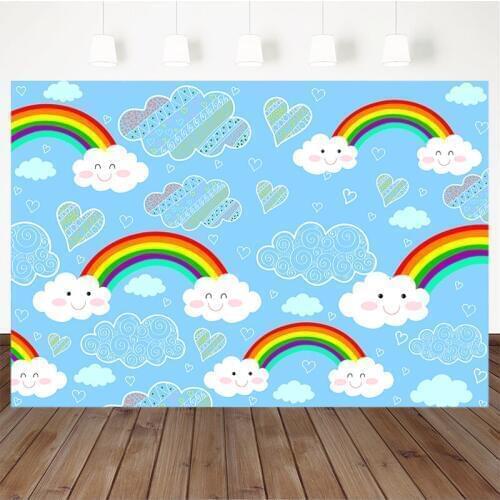 Rainbow Photography Background Birthday Party Smiley Cloud Newborn Backdrop Wallpaper Baby Cartoon Photocall For Photo Studio