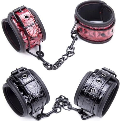 Adjustable PU Leather Padded White Handcuffs Ankle Cuff Bondage Restraints Adult Game Slave Cosplay BDSM Sex Toy For Women Men