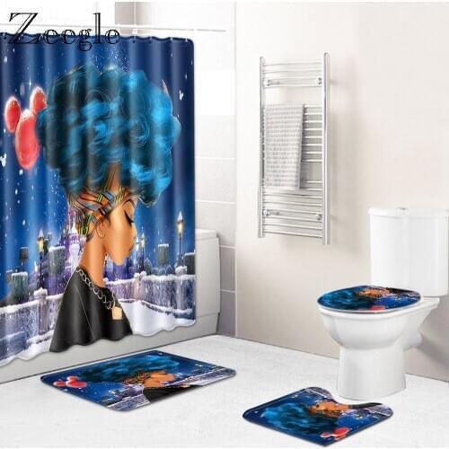 Zeegle Christmas Bathroom Decoration Mat Toilet Anti-slip Mat Water Absorption Foot Rug Printed Shower Curtain Toilet Foot Rug