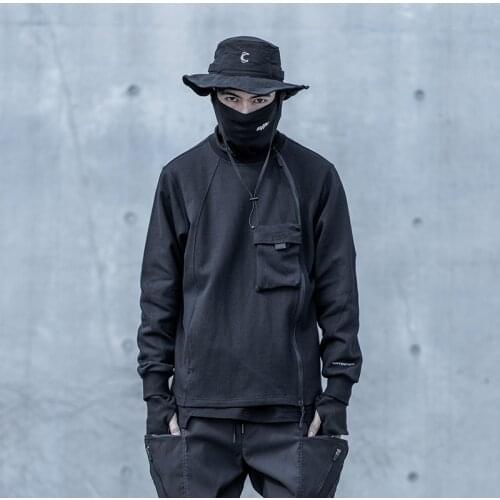 Catsstac Chest pocket shirt cotton sweatshirt with diagonal zipper techwear aesthetic streetwear ninjawear darkwear