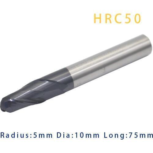 5pc Ball Nose Mill 10mm 12mm HRC50 2Flute Tungsten Carbide Sprial Milling Bit Cutter End Mills Lathe Machine Tool for Steel