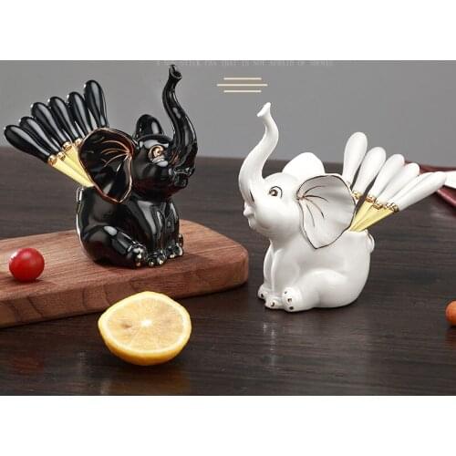 Cute Ceramic Elephant Fruit Fork Kitchen Decoration Storage Holder