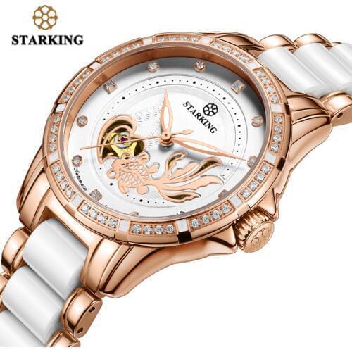 STARKING Mechanical Watch Skelecon Automatic Fashion Watch Women Luxury Ceramic Bracelet Wristwatch Relogio Feminino Montre Gift