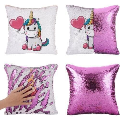 Super Shining Magical Unicorn Cushion Cover Sequin Reversible Pillowcase Throw Pillow Case Unicorn Cushion Cover