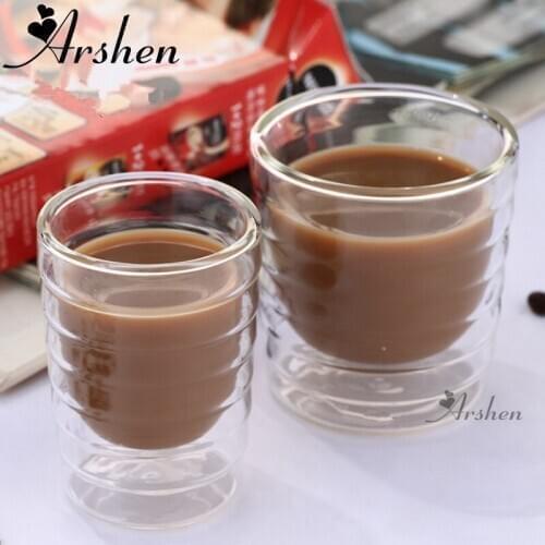 Arshen 85/150 ML Thread Double Wall Coffee Mug Glass Clear Handmade Heat Resistant Tea Drink Cups Healthy Drink Coffee Glass Mug