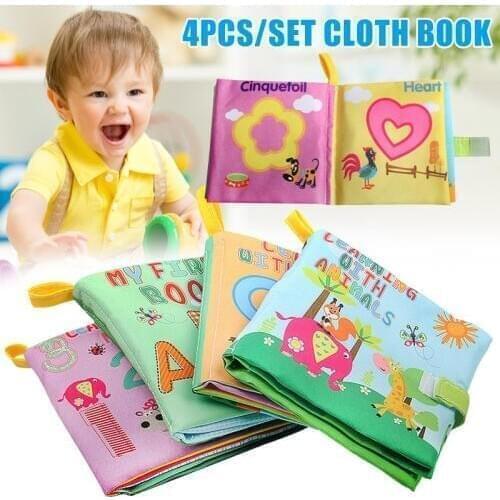 4pcs Children Books Quiet Early Education Sensorial Animal Number Enlightenment Cloth Book Baby Toys 2019 New Design Kids Toys