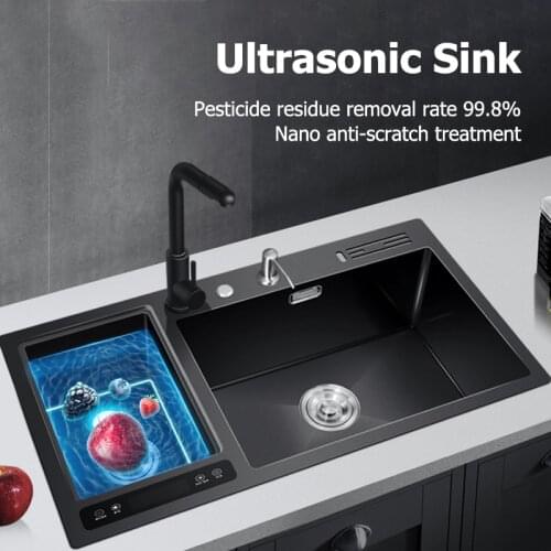 Smart Kitchen Sink Black 304 Stainless Steel Vegetable Sink Ultrasonic Sink Dishwasher Washing Machine Seamless Handmade Sink