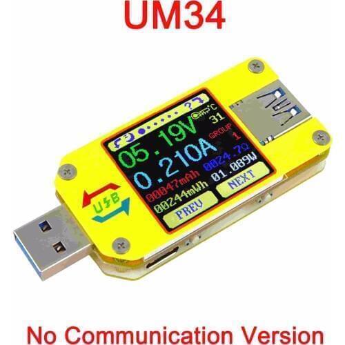 UM34/UM34C USB 3.0 Type-C DC voltage current meter Voltmeter ammeter battery charge measure cable resistance Tester 20%off