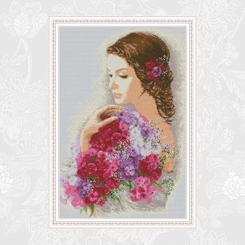Beauty and flowers Patterns Chinese Cross Stitch kit Counted Printed on Canvas DMC 11CT 14CT Needlework Embroidery Painting