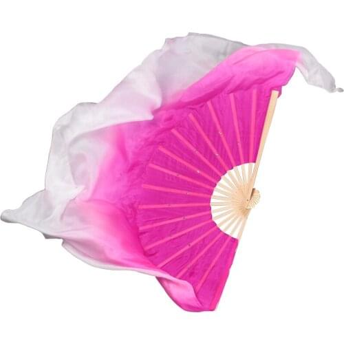 1Pair Pink/White Gradient Real Silk Fan Veil Chinese Bamboo Ribs silk Fans for Belly Dance Stage Show Props Fan Customized size