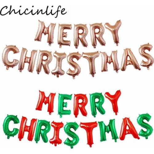 14Pcs Rose Gold Silver 16inch Merry Christmas Letters Foil Balloons Happy New Year Eve Decor Xmas Party Home Festival Supplies