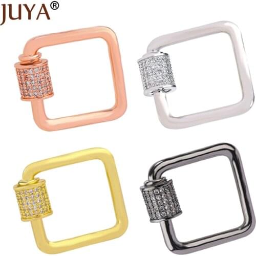 Juya Jewelry Making Clasps Cubic Zirconia Square Clasp Pendants for Necklaces Woman Jewelry Charms DIY Accessories Supplies
