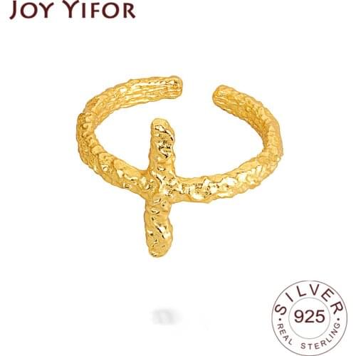 925 Sterling Silver Vintage Rings For Women Tin Foil Gold Cross Female INS Simple Opening Finger Fashion Fine Jewelry Couple