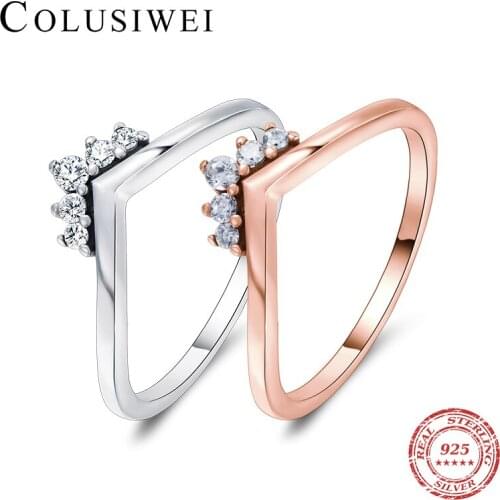 Colusiwei GENUINE 925 Sterling Silver Fashion Clear CZ Crown Finger Rings for Women Wedding Ring Jewelry Valentines Day GIFT