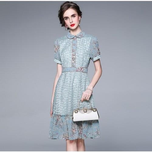 Runway Women Summer Embroidery Mermaid Dress Designer Fashion Single Breasted Puff Sleeve Elegant Splicing High-End Long Dresses
