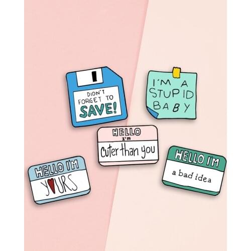 Hard Disk Memory Storage Card Enamel Pins Letter Sticky Notes Brooches Badges Lapel Pin For Women Men Cartoon Jewelry Child Gift