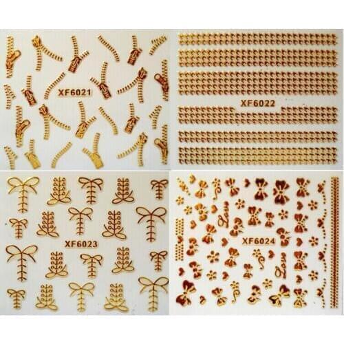 24 sheet 1lot gold 3d nail sticker decals fashion zipper rose Moustache golden nail art decoration sticker 2014 free shipping