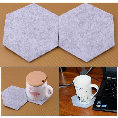 10Pcs Grey Wool Fiber Geometric Hexagon Drink Wine Glasses Coffee Pot Cup Felt Fabric Coasters