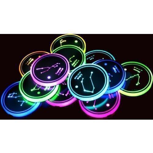 2PCs 7 Colors LED Cup Holder Light Mats Bottle Coasters Twelve Constellations Atmosphere Light Constellation LED Cup Holder Pads