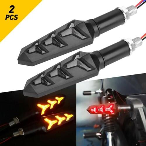 2pcs Universal Motorcycle Fishbone LED Turn Signal Light Indicators Amber Blinker Light & Brake Light Red Motorcycle Accessories