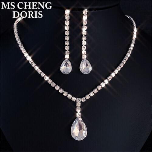 20 Style Water Drop Rhinestone Pendant Full Crystal Necklace & Earrings Elegant Bridal Wedding Jewelry Set For Women Gift