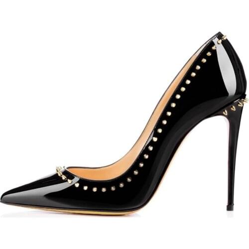 2021 spring pointed rivet single shoes stiletto high heel wedding bridal shoes banquet dress bridesmaid extra large shoes women