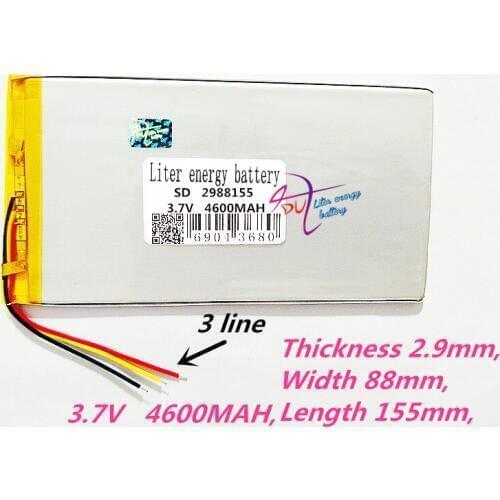 3 line 2988155 3.7V 4600MAH 3090155 Polymer rechargeable batteries MP3 MP4 DVD DVR GPS Tablet PC general battery 8 inch 9inch