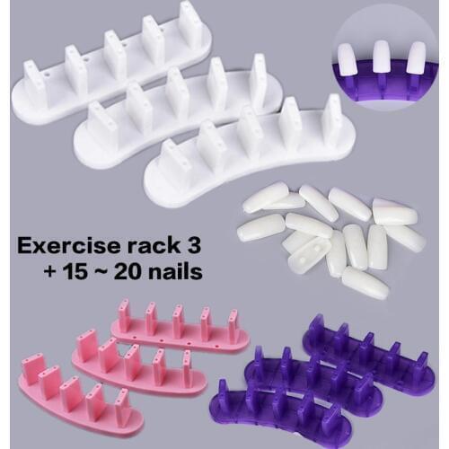 3pcs Nail Tips Training Practice Stand Display Holders DIY Nail Sticker Display Frames Manicure Tools with15-20 pcs Nail Tips