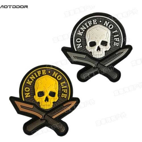 3D PVC Skull Rubber Velcros Patches No Knife No Life Tactical Military Decorative Patch Combat Badges For Cap Backpack Clothing