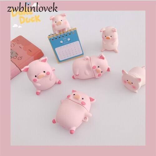 3D Cartoon Cute Pink Pig Earphone Case For Airpods 1 2 Pro Wireless Bluetooth Silicone Earphone Protect Cover With Hook Keyring