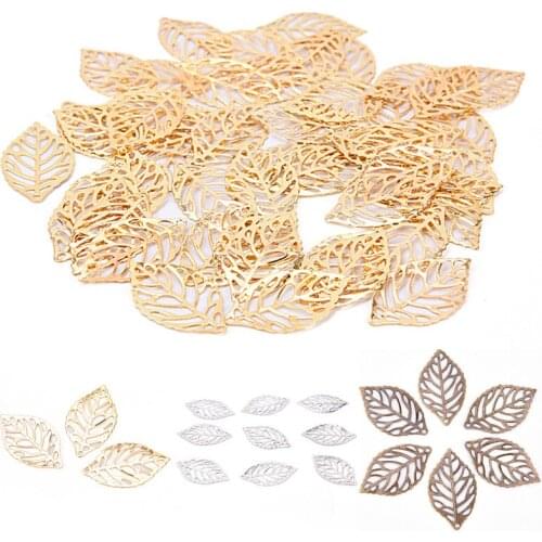 50 pieces/lot White,Gold,Bronze Antique bronze Metal Filigree Flowers Slice Leaves Charms Setting Jewelry DIY Makings