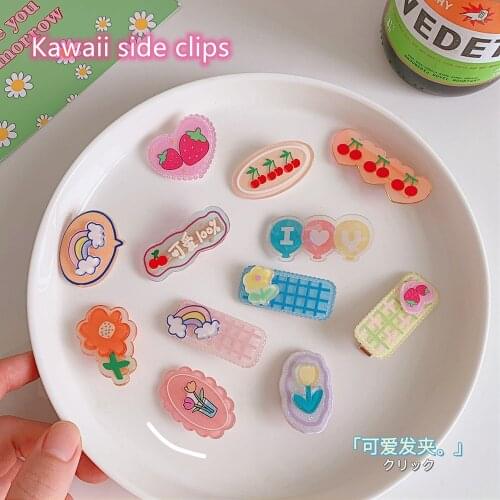 Acrylic Cute Hairpin Flower Fruit Clips For Hair Korean Style Side Clip Childrens Clip Female Kawaii Hairpin Clip Headdress