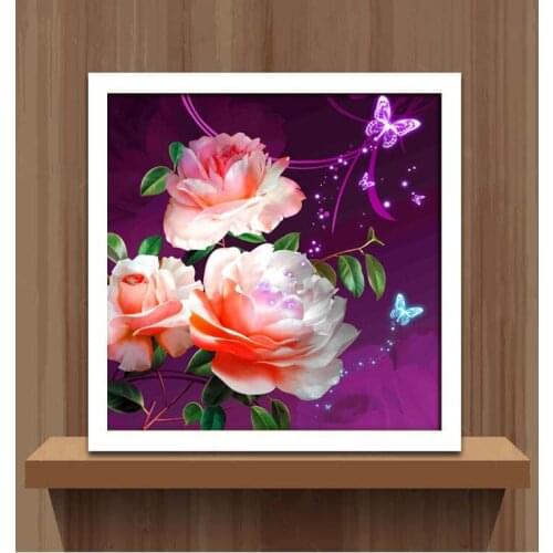 Butterfly Pink Rose 30x30cm Diy Pieno Diamante Flowers Pittura Punto Croce Kit Crafts Decorazione Della Casa Diamond Painting