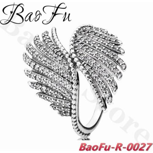 BaoFu 925 Sterling Silver Ring Luxury Shiny Wings Ring Suitable for Original Female Banquet Jewelry