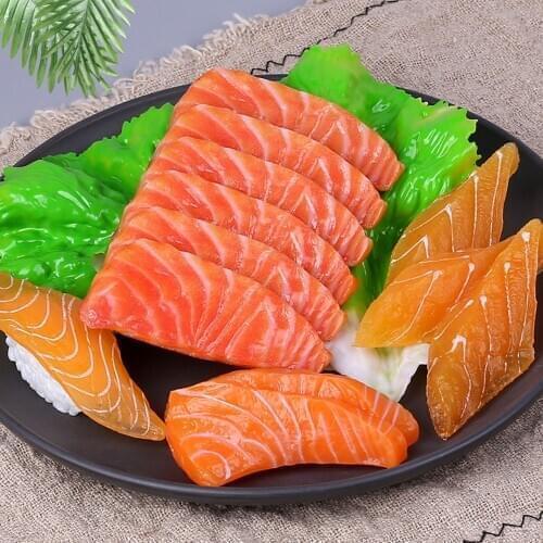 Bar cafe restaurant dining room hall shop store decoration fake simulation sushi Salmon tuna fish block portion slices model