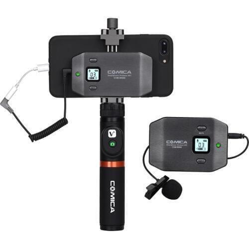 COMICA CVM-WS50(A) UHF 6-Channel Lavalier Wireless Smartphone Microphone System with Bluetooth Remote Grip for iPhone Samsung