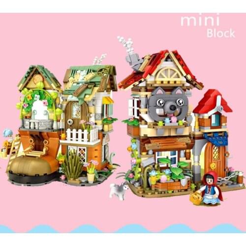 Disney Fairy tale house mini block Little Red Riding Hood Snow White and Dwarfs building brick toy wolf rabbit figures nanobrick