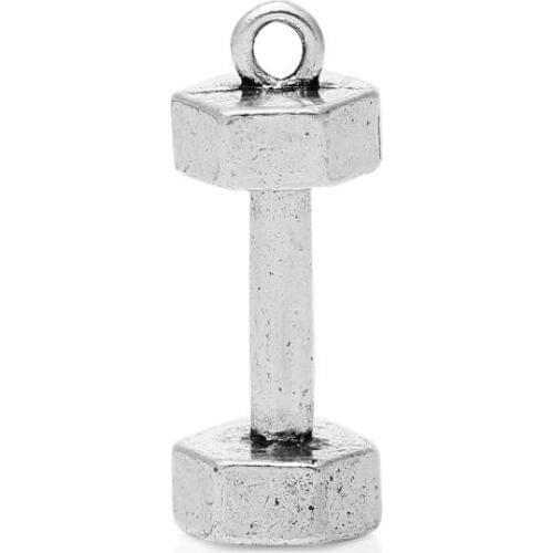 DoreenBeads Charm Pendants Barbell Dumbbell Silver Color 25mm x 10mm(1" x 3/8"),10PCs