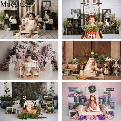 Spring Easter Backdrop Newborn Baby Bunny Birthday Portrait Background Green Spring Flowers Photography Rabbit Photo Studio