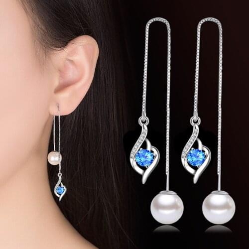 Trendy Elegant Long Box Chain Drop Earrings For Women Romantic Twisted Heart Zircon Pearl Dangle Earring Piercing Jewelry Gifts