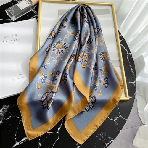 Fashion Silk Square Neck Scarves Women Foulard Hairband Tie for Lady Floral Neckerchief Shawl Wrap Spring Summer Bandana