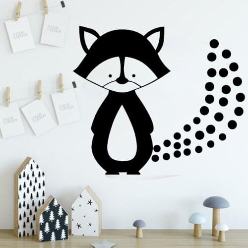 Raccoon Wall sticker Kids Bedroom Decal Nordic Style Forest Animals Decals Cartoon Childrens Room Decoration Removable Mural